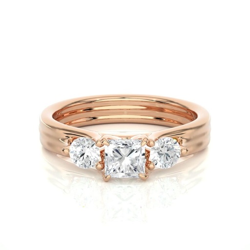  Princess & Round Cut Prong Set Three Stone Diamond Ring For Women