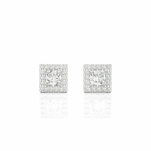 Princess Cut Diamond Prong Set Halo Stud Earrings For Women