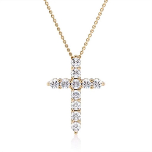  Round Cut Diamond Prong Set Cross Pendant For Women