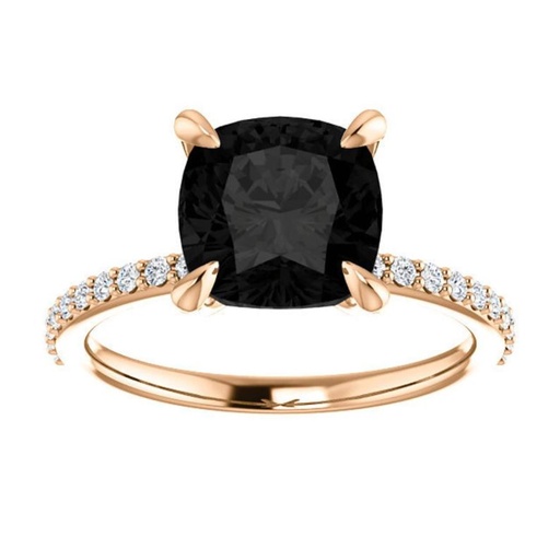 Cushion Cut Prong Set Black And White Diamond Engagement Ring For Women