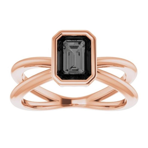 Black Emerald Cut Diamond Bezel Set Split Shank Anniversary Ring for Women