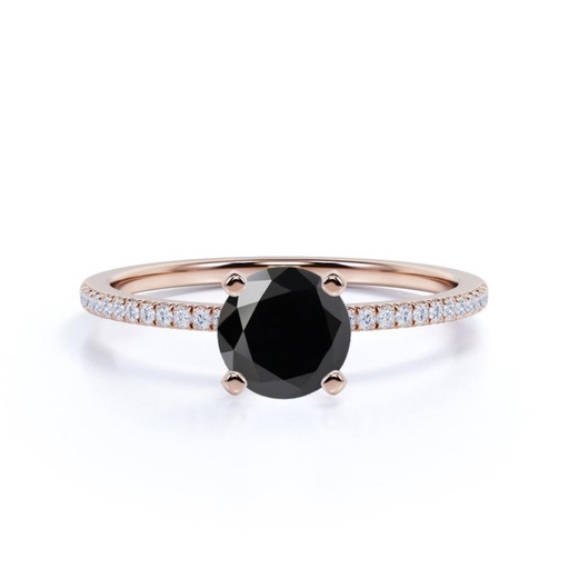 Round Cut Prong Setting Black And White Diamond Ring With Accents For Women