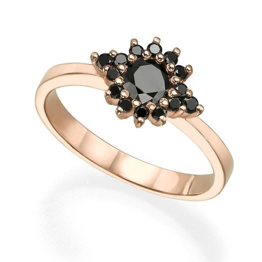  Round Cut Prong Setting Floral Black Diamond Ring For Women