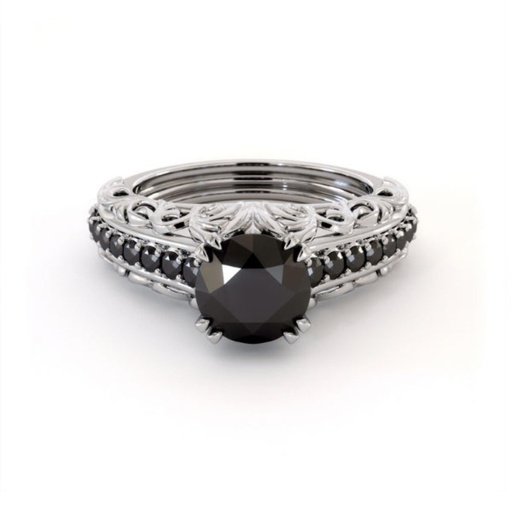 Black Round Cut Diamond With Accents Engagement Ring for Women