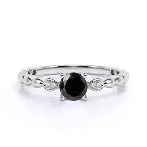 Round Shaped 5 Stone Black And White Diamond Ring for Women