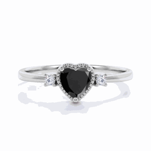 Heart Shape 3 Stone Prong Setting Black and White Diamond 