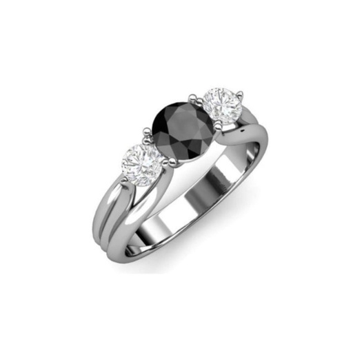  Round Cut Three Stone Black And White Diamond Engagement Ring For Women