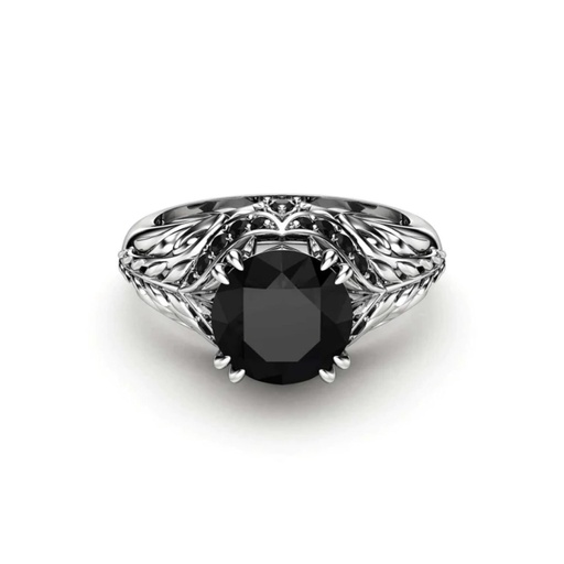  Round Cut Hidden Halo Victorian Black Diamond Engagement Ring for Women