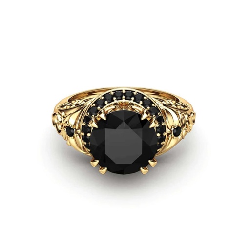 Round Cut Hidden Halo Victorian Black Diamond Engagement Ring For Women