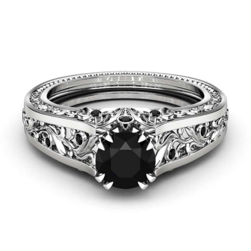  Round Cut Diamond Prong Setting Vintage Black Diamond Engagement Ring For Women