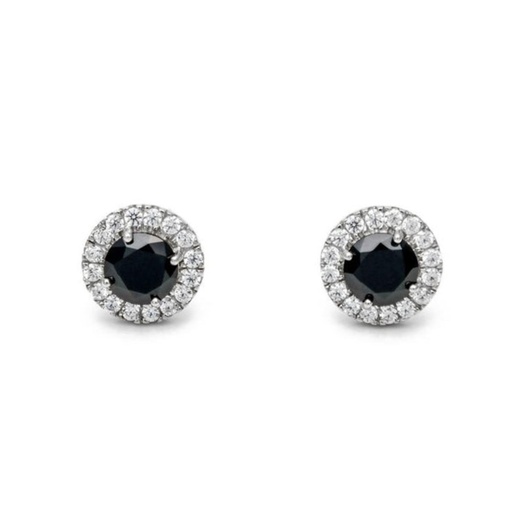 Round Cut Halo 4 Prong Black And White Diamond Stud Earrings