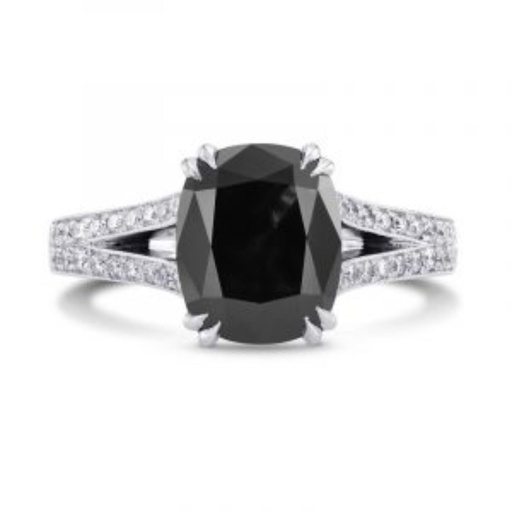  Elongated Cushion Cut Split Shank Black And White Diamond Ring For Women