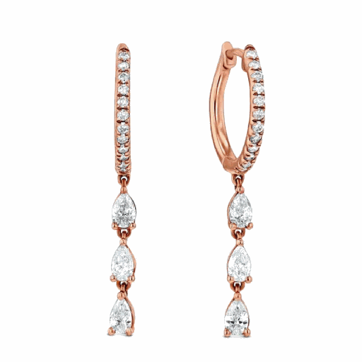  Pear And Round Cut Prong Setting Diamond Drop Earrings I