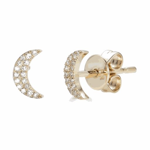 Round Cut Pave Setting  Diamond Moon Studs