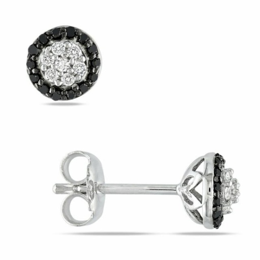 Round Shaped Halo Prong Setting Black And White Diamond Stud Earrings