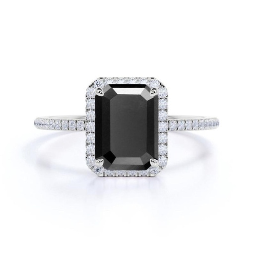 Emerald Cut Black And White Diamond Ring