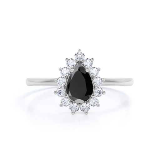 Pear Cut Halo Black And White Diamond Engagement Ring