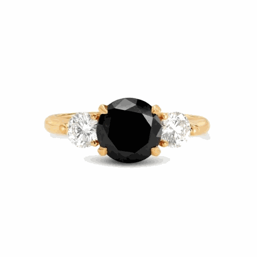  Round Cut Three Stone Black And White Diamond Engagement Ring
