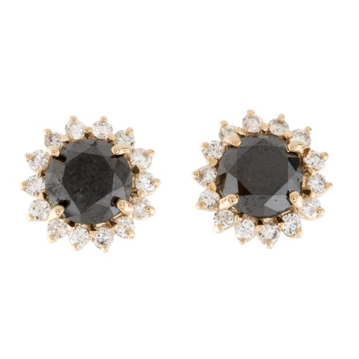  Round Shape Halo Black And Diamond Stud Earrings