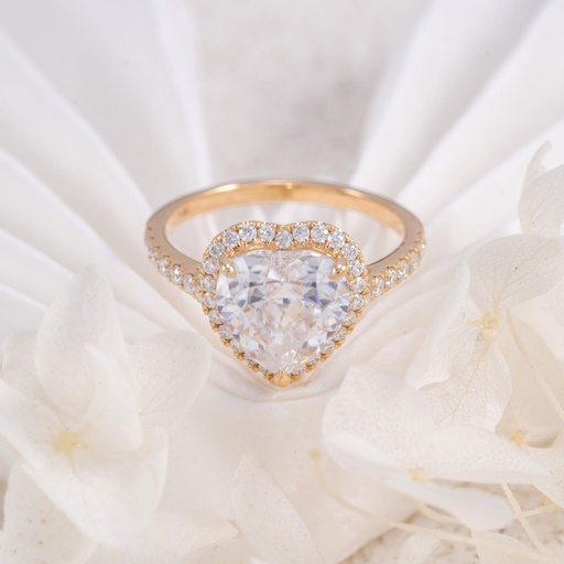Real Gold Rose Gold Halo Diamond Style Heart Cut Moissanite Engagement Ring
