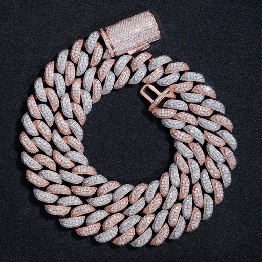  Solid Silver Rose Gold Mix White Gold Plated Miami Cuban Link Chain  Diamond