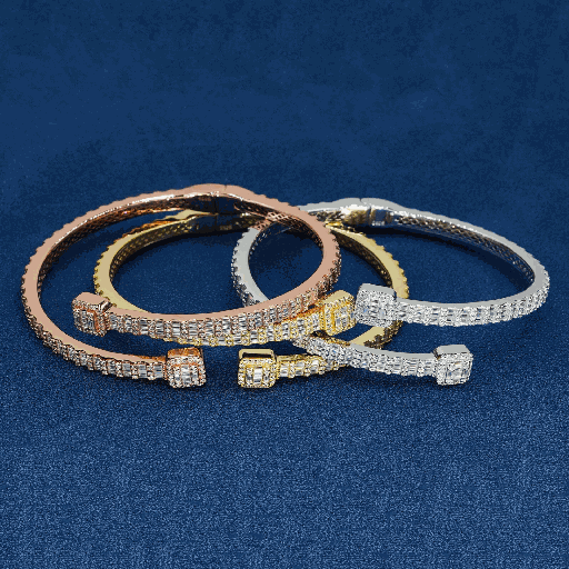 925 Sterling Silver Baguette Cut  Diamond Hip Hop Bracelet