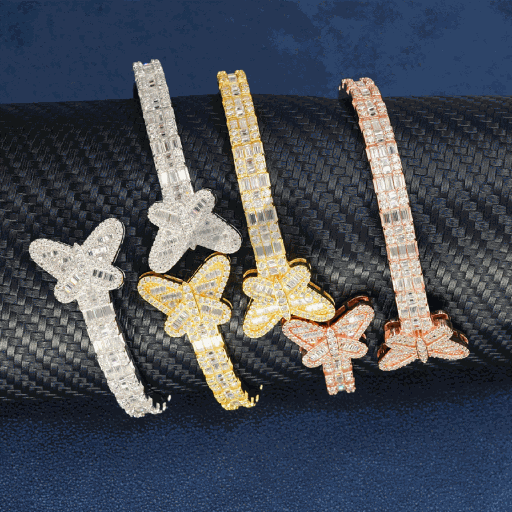 Iced Out 925 Sterling Silver  Hip Hop Jewelry Butterfly Bracelet Bangle