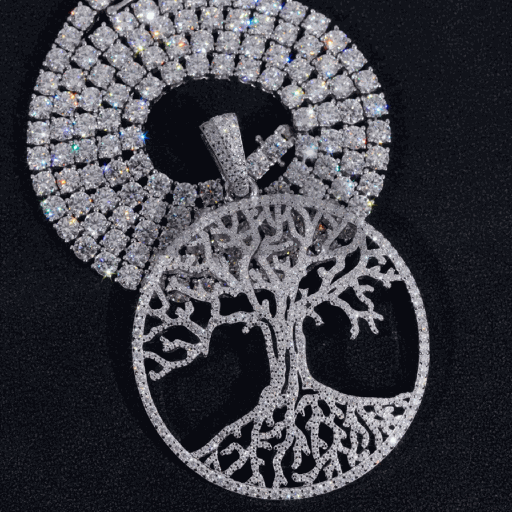 Solid Silver 2" Width Tree of Live Diamond Pendant Fit For  Tennis Chain