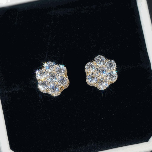Round Cut Diamond Floral Style Hidden Halo Stud  