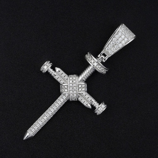 Men's Moissanite Nail Cross Pendant Silver White Gold Plated Hip Hop Jewelry