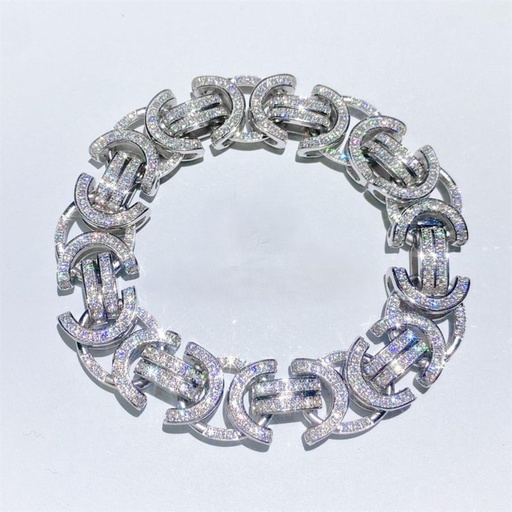  Diamond Silver 925  Iced Out Byzantine Link Bracelet