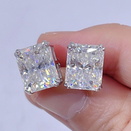 Radiant Cut Stud Earrings 925 Silver - Hip Hop Jewelry