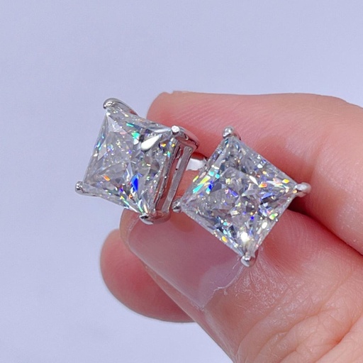 Princess Cut  Stud Earrings, Screw Back, Hip Hop Style