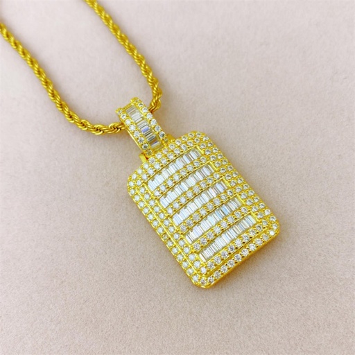 Round And Baguette Diamond Pendant For Men