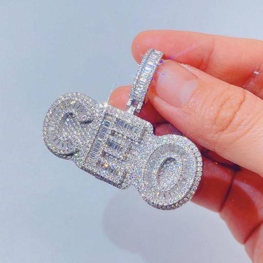 White Gold Plating Silver 925 Hip Hop Baguette  CEO Pendant