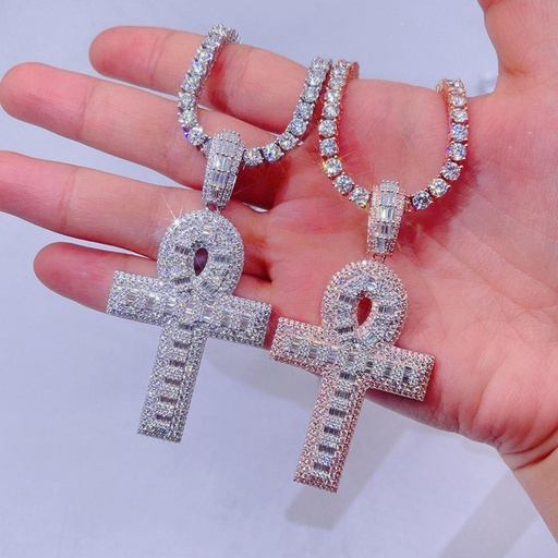 Sterling Silver Baguette Cut  Cross Pendant - Hip Hop Jewelry