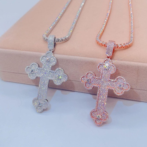  Cross Pendant in Rose & White Gold, Cuban Chain Compatible, Hip Hop Jewelry
