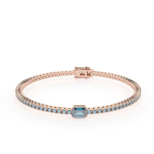 Blue Emerald And Round Stone Sterling Silver Tennis Bracelet For Women