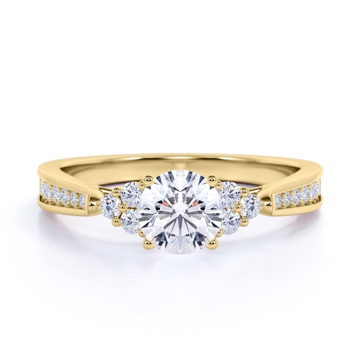  Round Moissanite - Cluster - Tapered Band - Engagement Ring with Pave Accents - 18K Yellow Gold over Silver