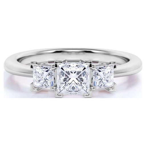 Modern 1 Carat Princess Cut Moissanite - 3 Stone Engagement Ring - Past Present Future Ring - 18K White Gold over Silver