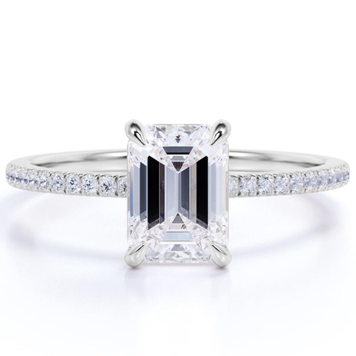 emerald cut Moissanite Solitaire Engagement Ring in 18k White Gold Over Silver