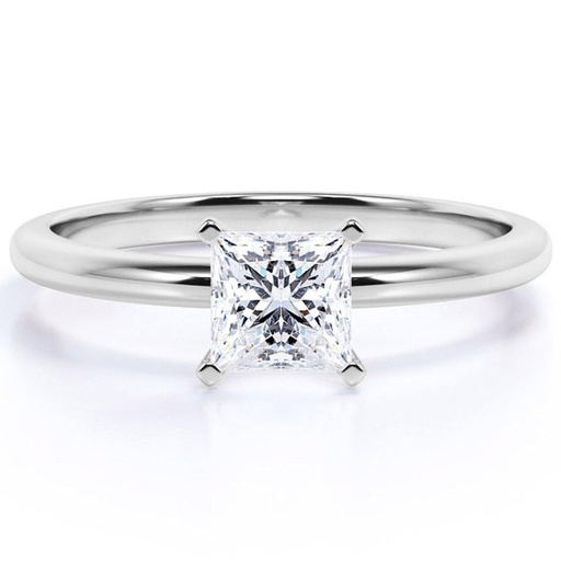 Princess Cut solitaire Moissanite Engagement Ring in 18k White Gold Over Silver