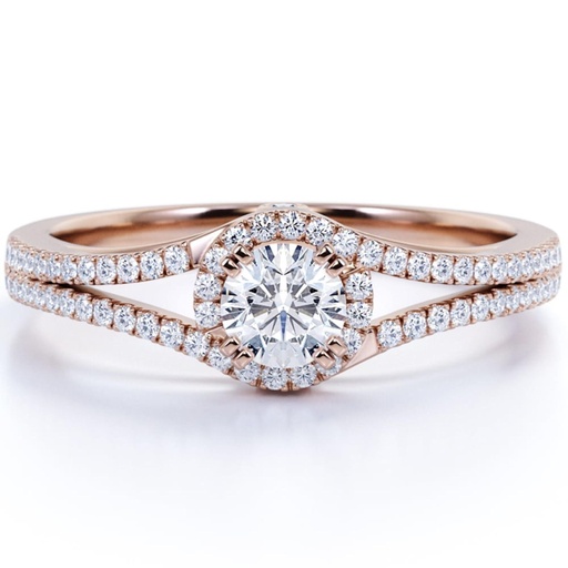  Round cut Moissanite and Diamond Halo Engagement Ring in 10k Rose Gold