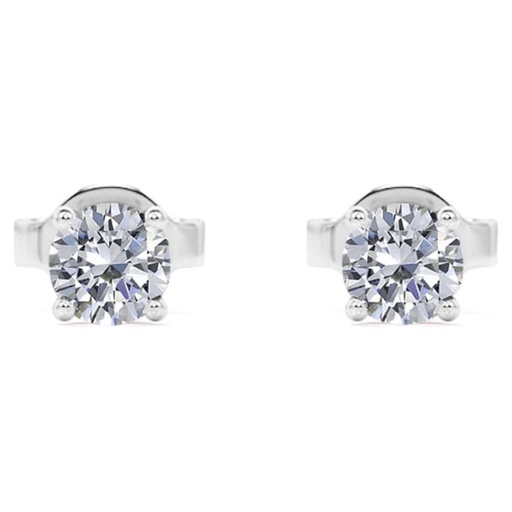  4 Prong Round Shaped Moissanite Solitaire Stud Earrings In 18K White Gold Plating Over Silver