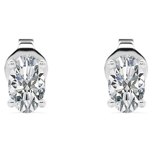  4 Prong Oval Cut Moissanite Solitaire Stud Earrings In 18K White Gold Plating Over Silver