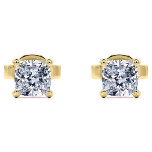 Cushion Cut Moissanite 4 Prong Solitaire Stud Earrings In 18K Yellow Gold Plating Over Silver