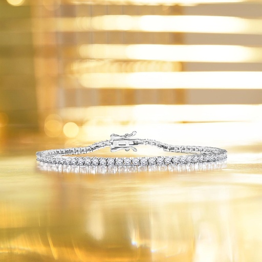  Round Cut Moissanite Tennis Bracelet Eternity Design in 18K White Gold over Silver, Female, Adult