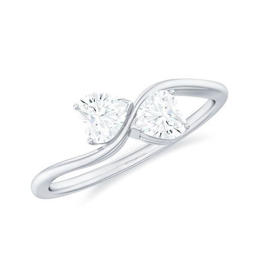 Two Stone Ring for Women - Minimal Moissanite Promise Ring, 925 Sterling Silver