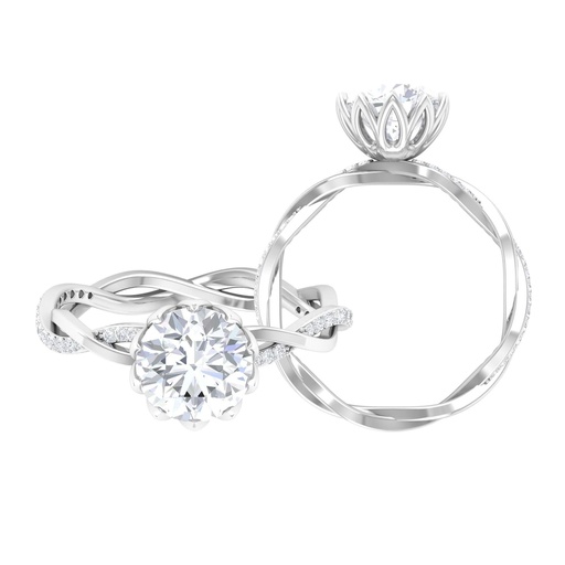 Lotus Basket Set Moissanite Solitaire Engagement Ring with Braided Shank, 925 Sterling Silver