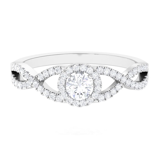 Round Moissanite Solitaire Engagement Ring with Halo, Infinity Ring for Women, 925 Sterling Silver, 